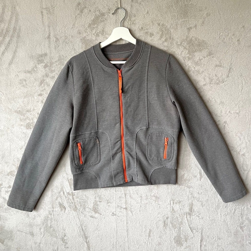 Ilse Jacobsen Sweater Women's Large Cardigan Gray Orange Zipper Accents